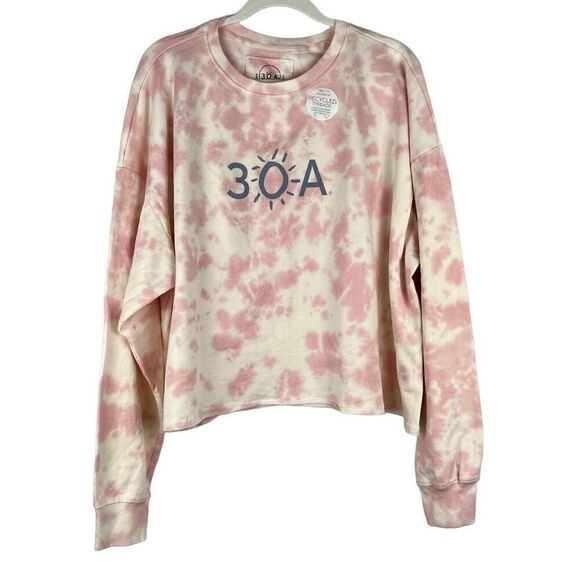 30 A Recycled Plastic Pink White Tye Dye Cropped Sweatshirt 3XL - Picture 1 of 12